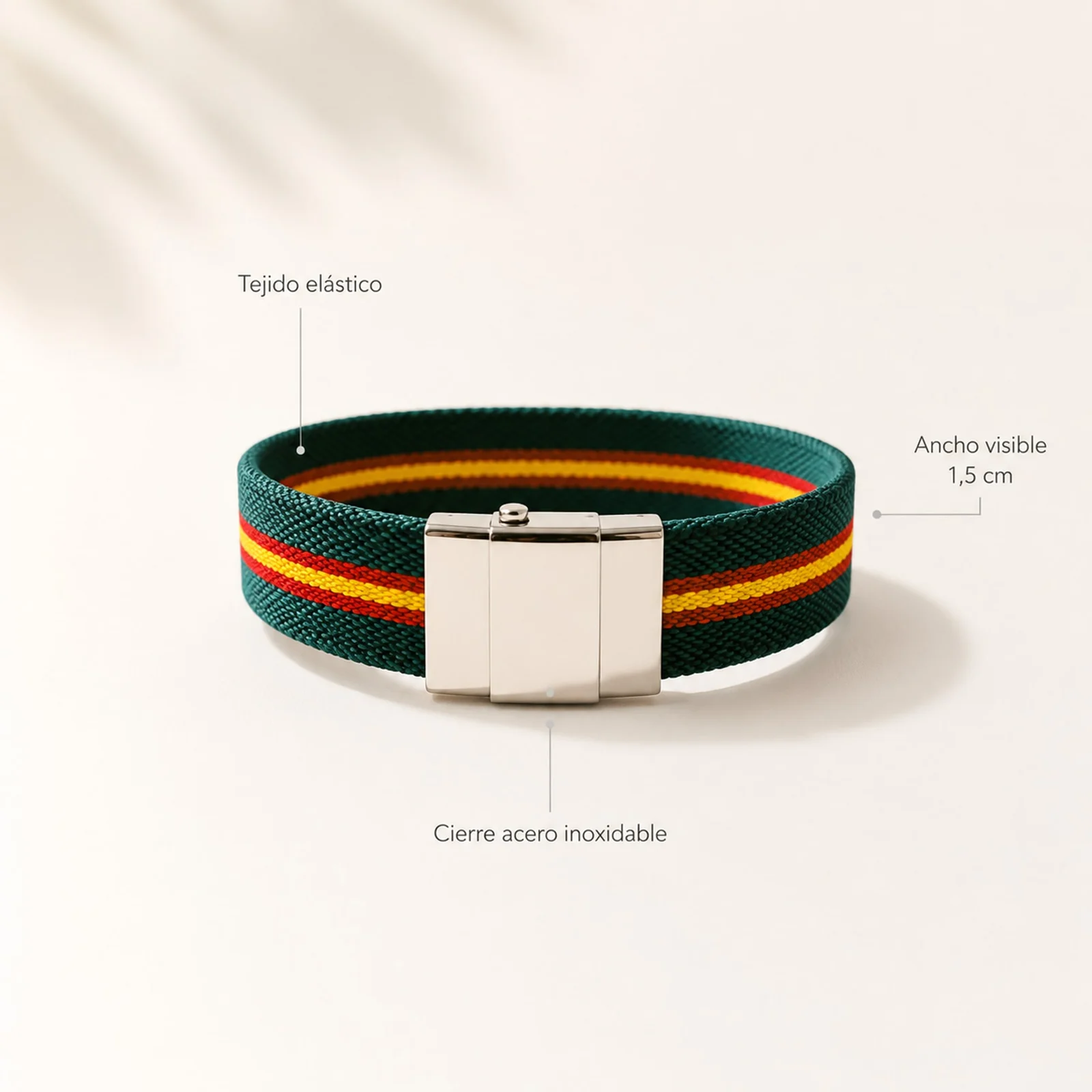 PULSERA ESPAÑA ELÁSTICO VERDE CON CIERRE ACERO