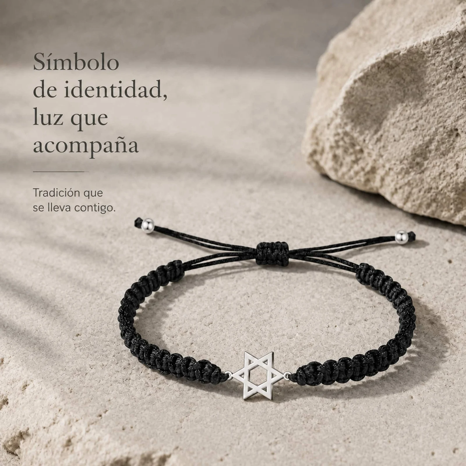 PULSERA HILO DESTINO  CON ESTRELLA DAVID ACERO PLATEADO