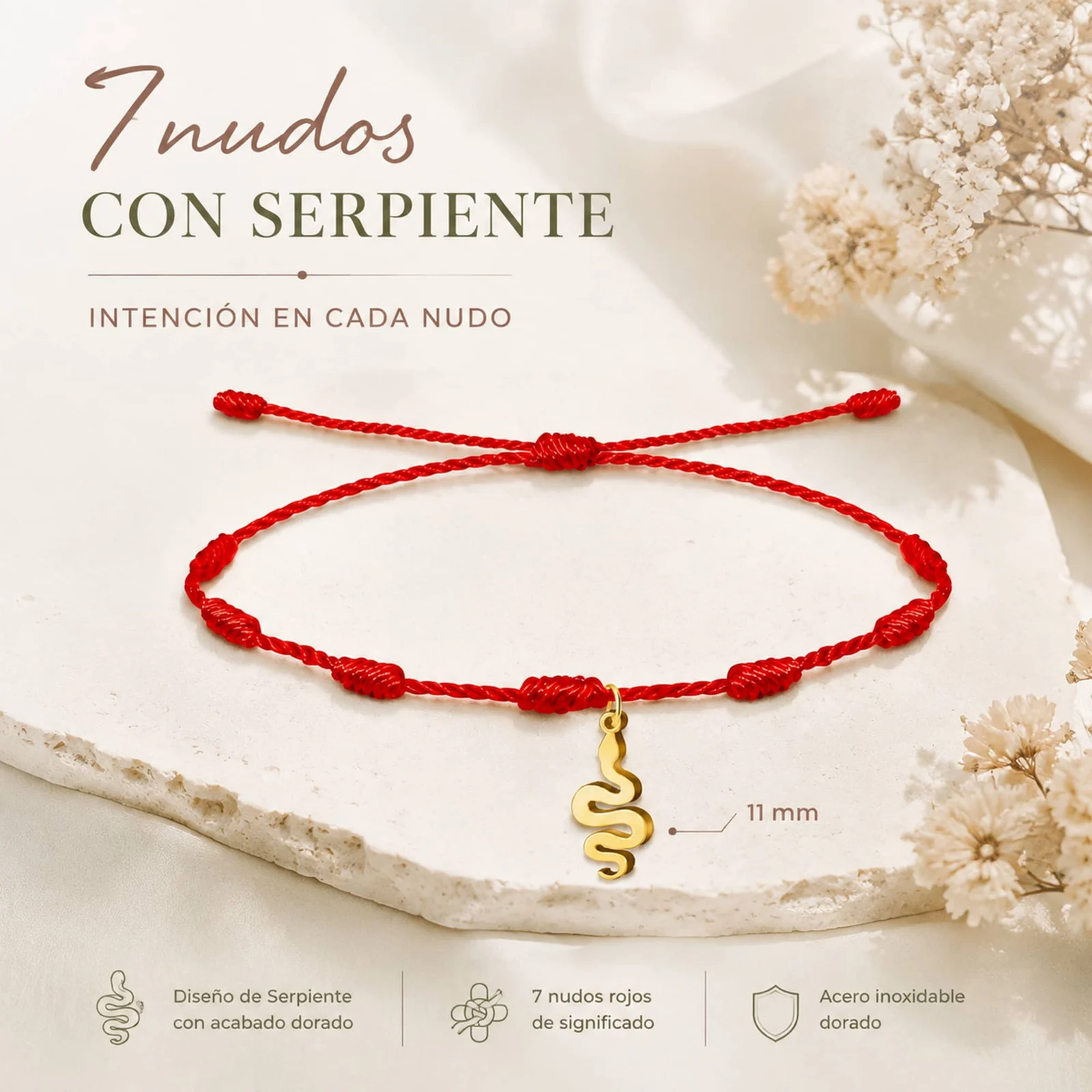 PULSERA 7 NUDOS CON SERPIENTE COLOR DORADO