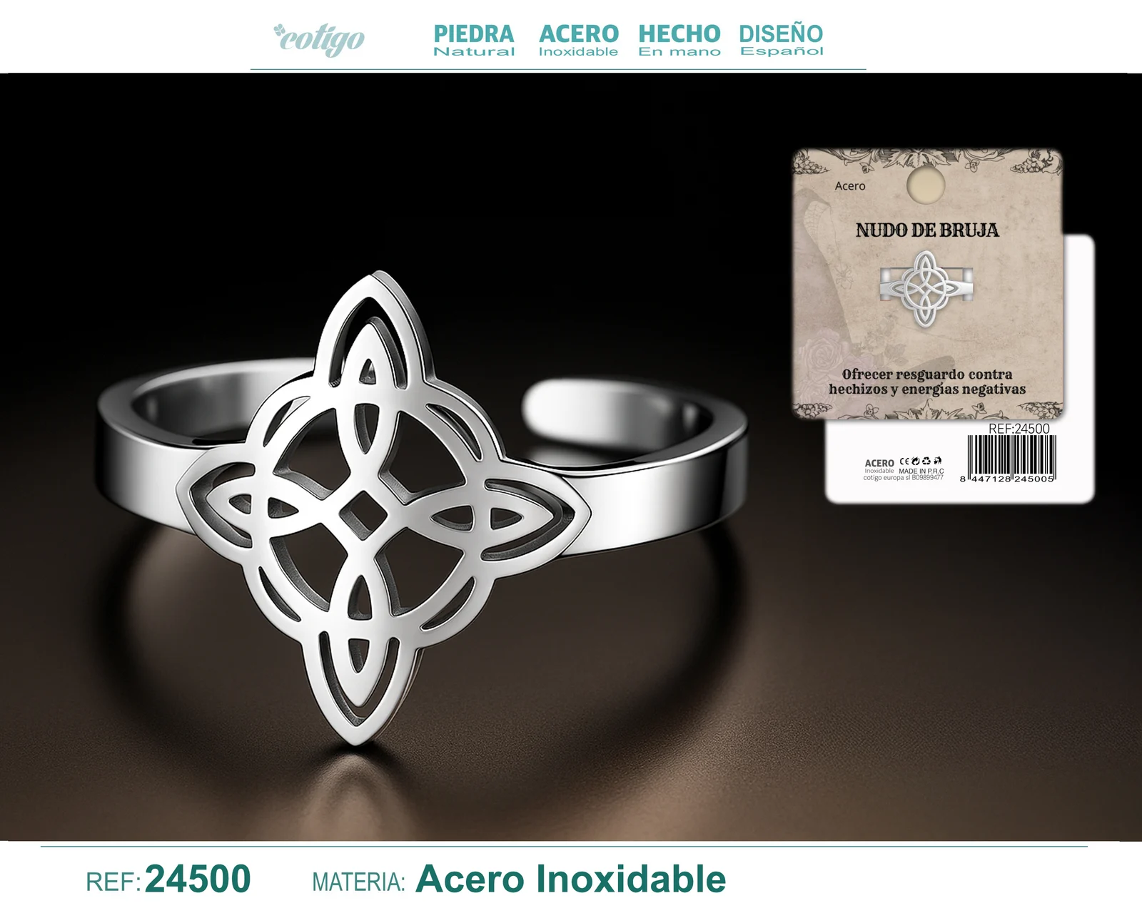 ANILLO NUDO DE BRUJA ACERO PLATEADO