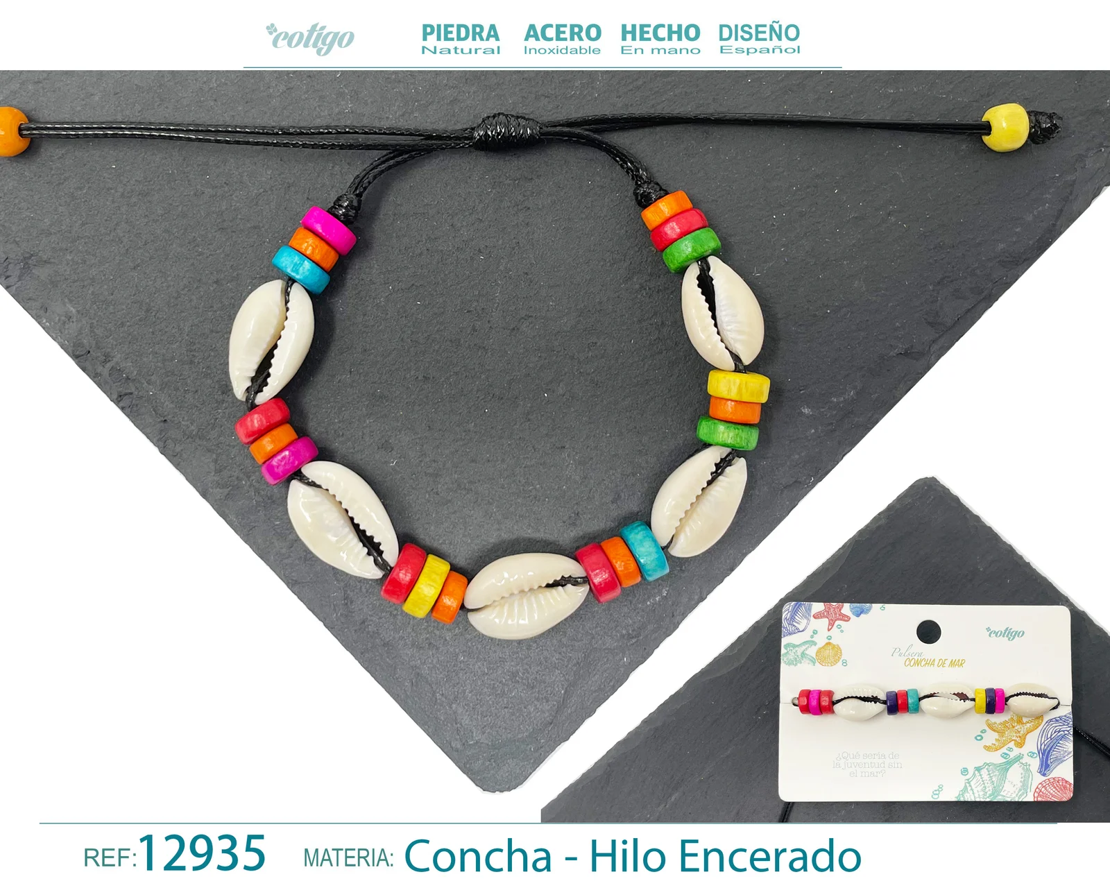 PULSERA HILO ENCERADO DE CONCHA
