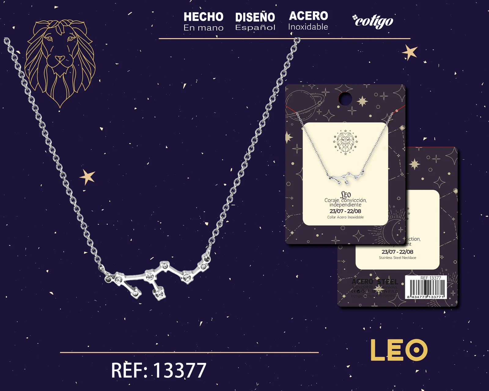 COLLAR MAPA ESTELAR DEL ZODIACO LEO PLATEADO CON STRAS