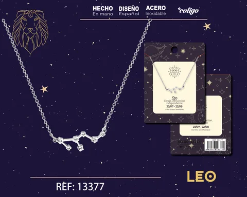 COLLAR MAPA ESTELAR DEL ZODIACO LEO PLATEADO CON STRAS