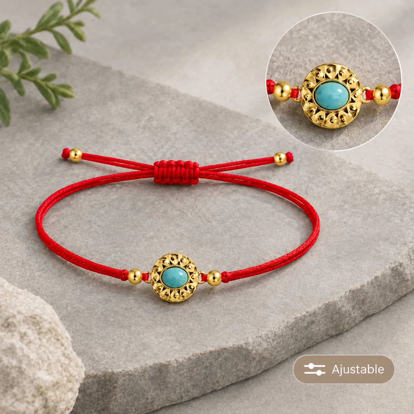 Pulsera Hilo encerado Rojo CON OJO TURCO Dorado