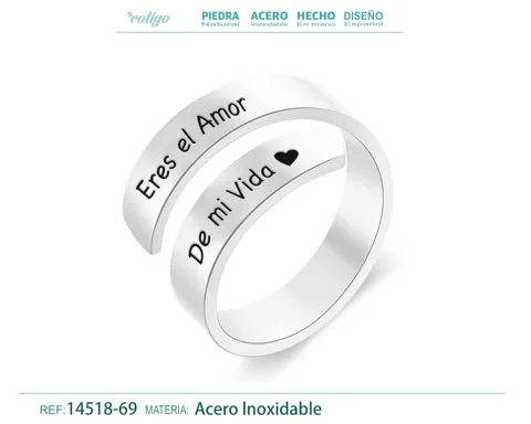 Anillo Acero con Mensaje Espa?ol Plateado