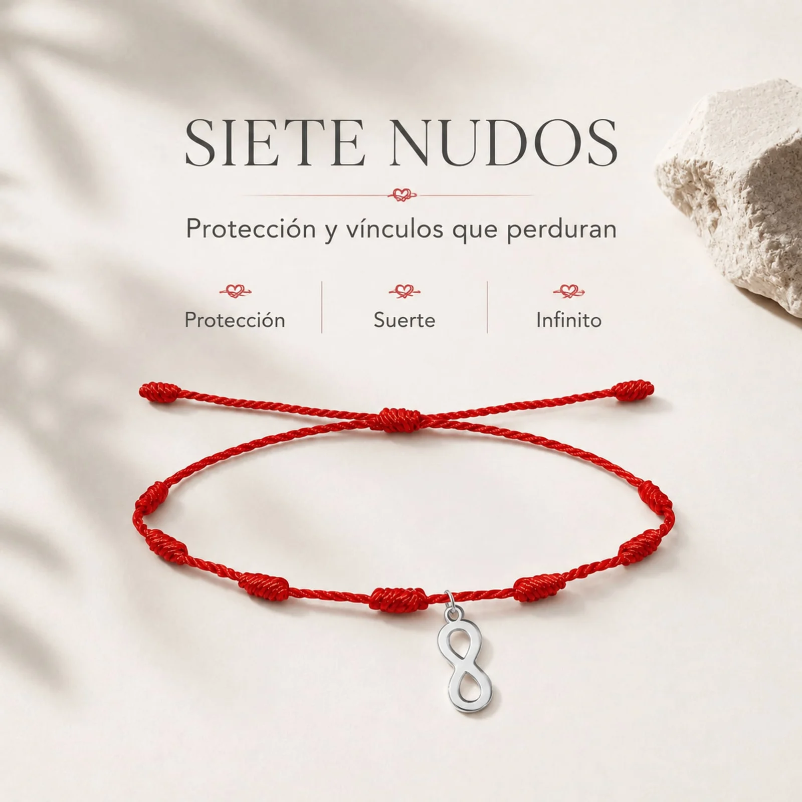PULSERA 7 NUDOS CON SÍMBOLO INFINITO ACERO PLATEADO