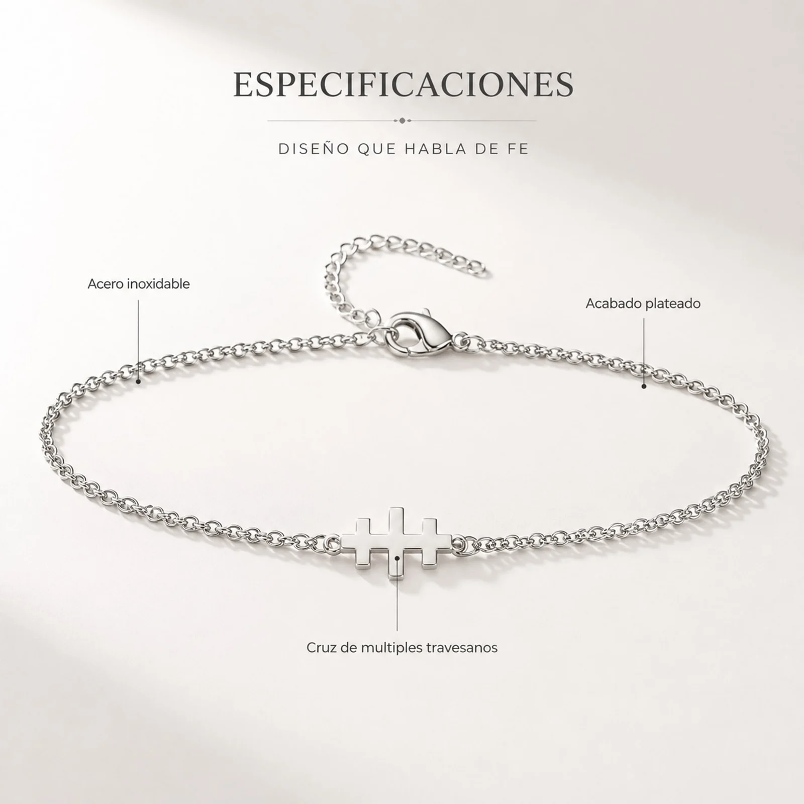 PULSERA CRUZ CATACUMBAS  ACERO PLATEADO