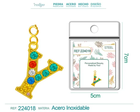 CHARM DE LETRA Y ACERO COLOR DORADO CON CIRCONITA-CON CIERRE