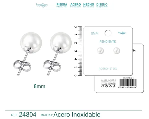 PENDIENTE DE PERLA REDONDA 8MM CON ACCESORIO ACERO