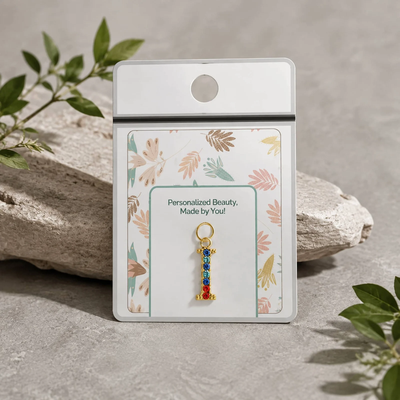 CHARM DE LETRA I ACERO COLOR DORADO CON CIRCONITA