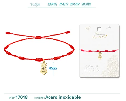 PULSERA 7 NUDOS CON COLGANTE DE VIRGEN PILAR COLOR DORADO