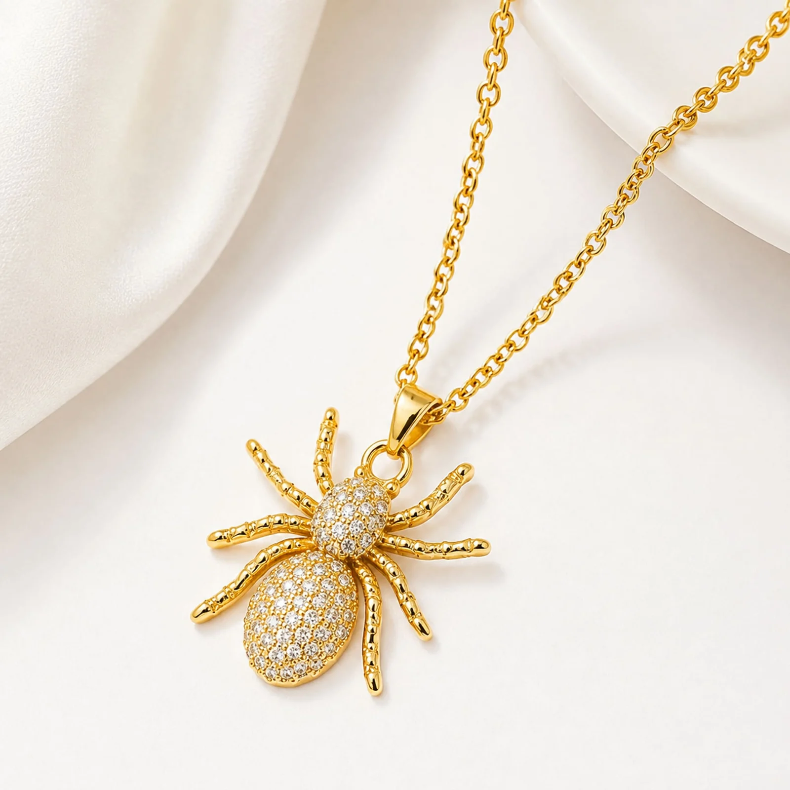 Colgangte Cobre con Circonita Colar Dorado y Cadena Acero