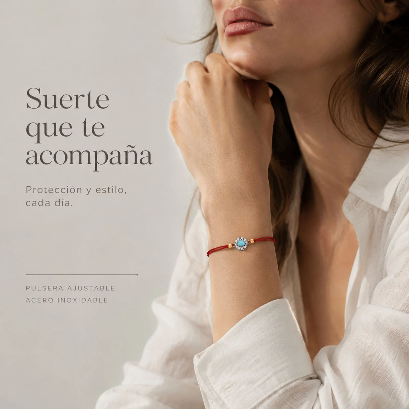 Pulsera Hilo encerado Rojo CON OJO TURCO Plateado