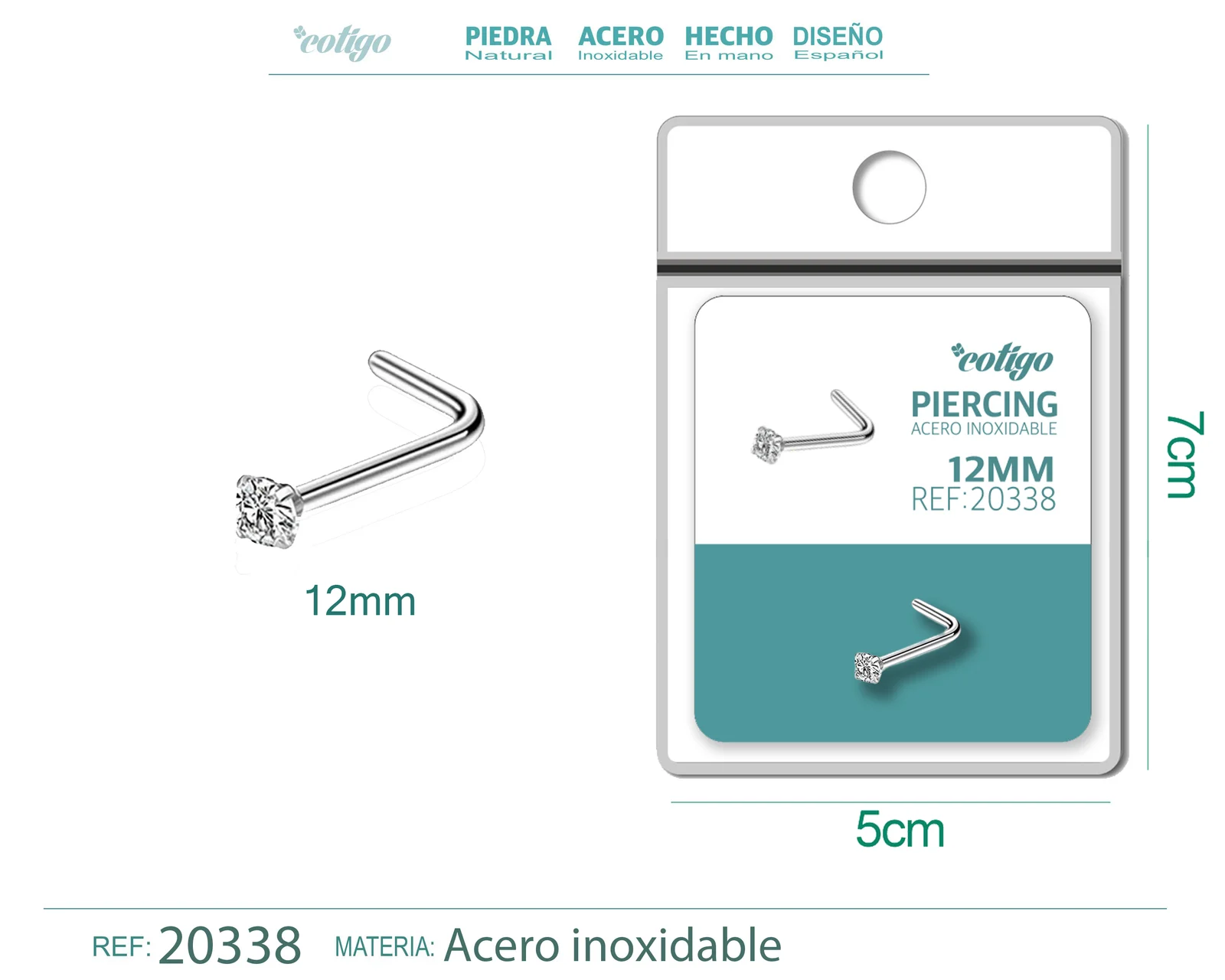 PIRERCING ACERO ANTIALERGICO COLOR PLATEADO