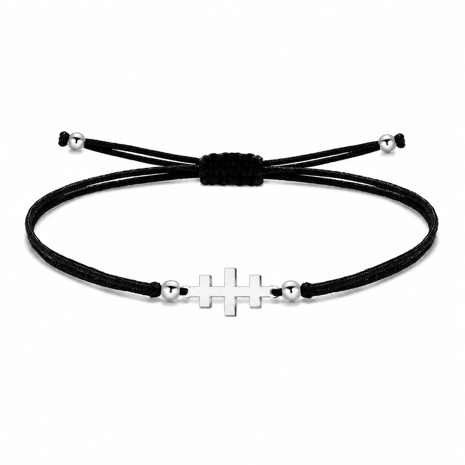 PULSERA CRUZ CATACUMBAS PLATEADO DE HILO EN.NEGRO