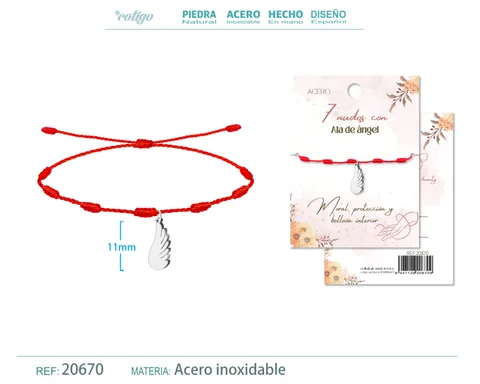 PULSERA 7 NUDOS CON ALA DE ANGEL COLOR PLATEADO