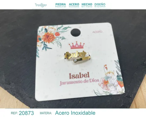 ANILLO NOMBRE ISABEL ACERO COLOR DORADO
