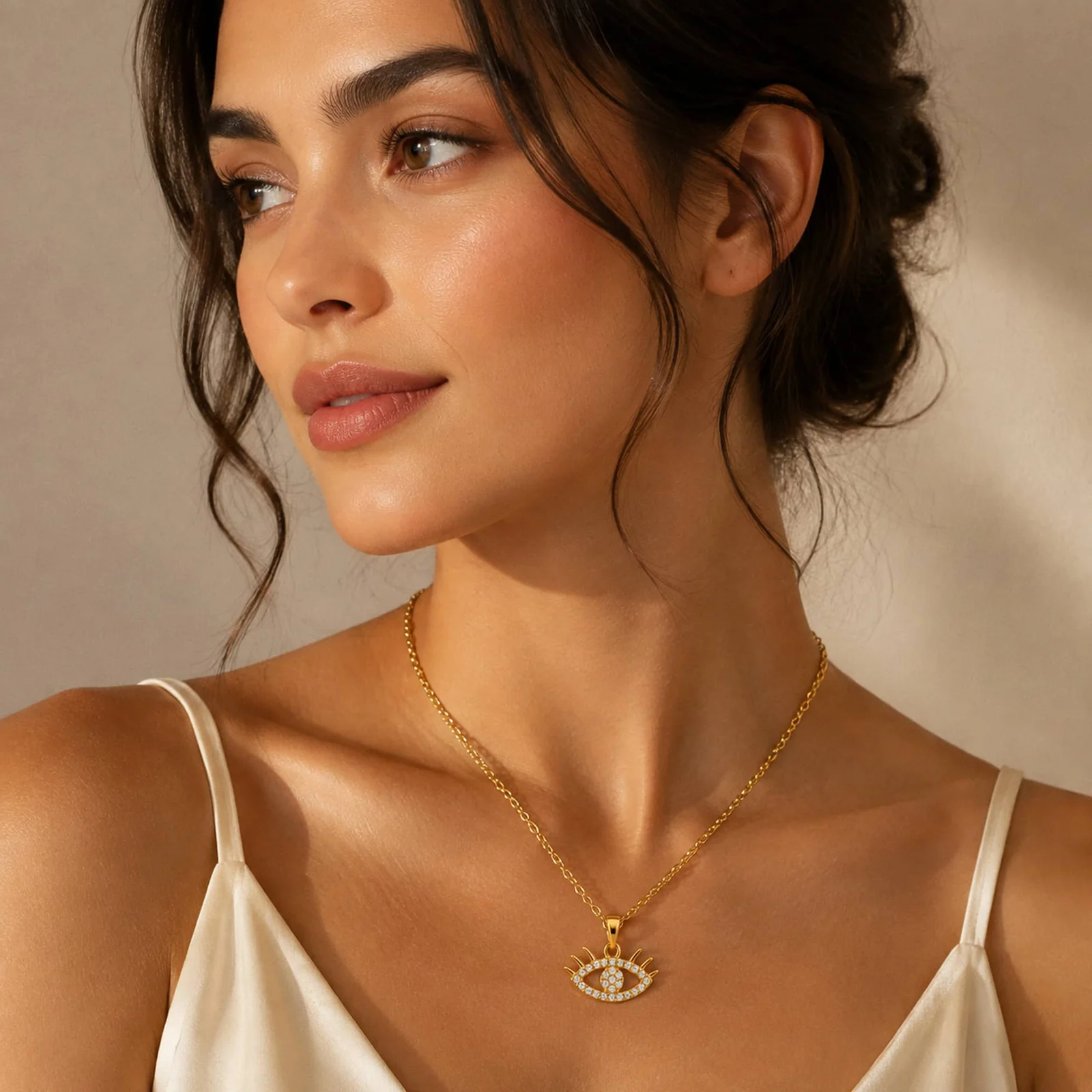 Colgangte Cobre con Circonita Colar Dorado y Cadena Acero
