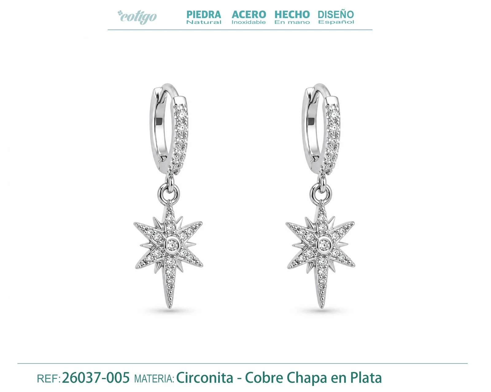 Brinco de argola com pendente de zircónia cúbica prateada