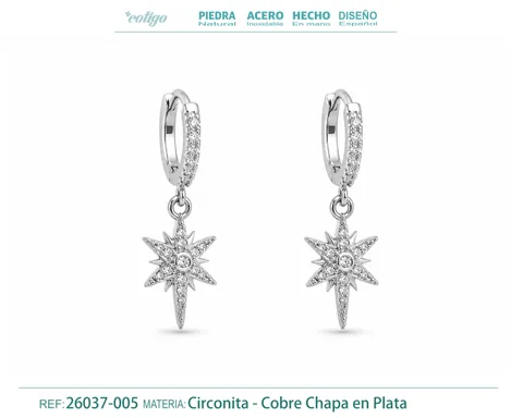 Brinco de argola com pendente de zircónia cúbica prateada