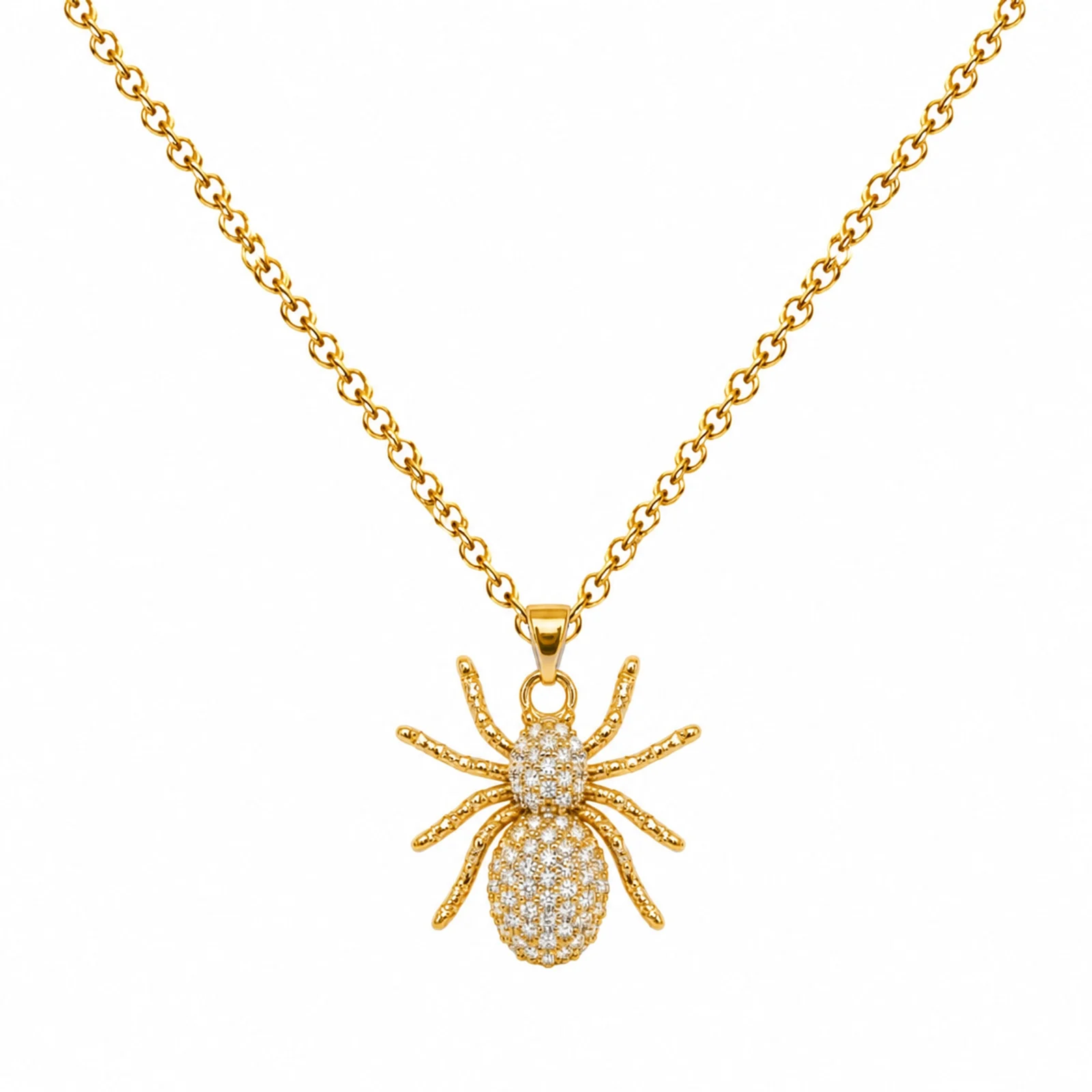 Colgangte Cobre con Circonita Colar Dorado y Cadena Acero