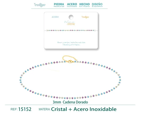 PULSERA ACERO COLOR DORADO CON BOLA CRISTA