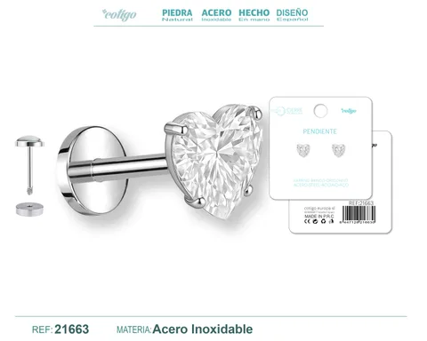 PENDIENTE ACERO  COLOR PLATEADO CON CIERRE ROSCA