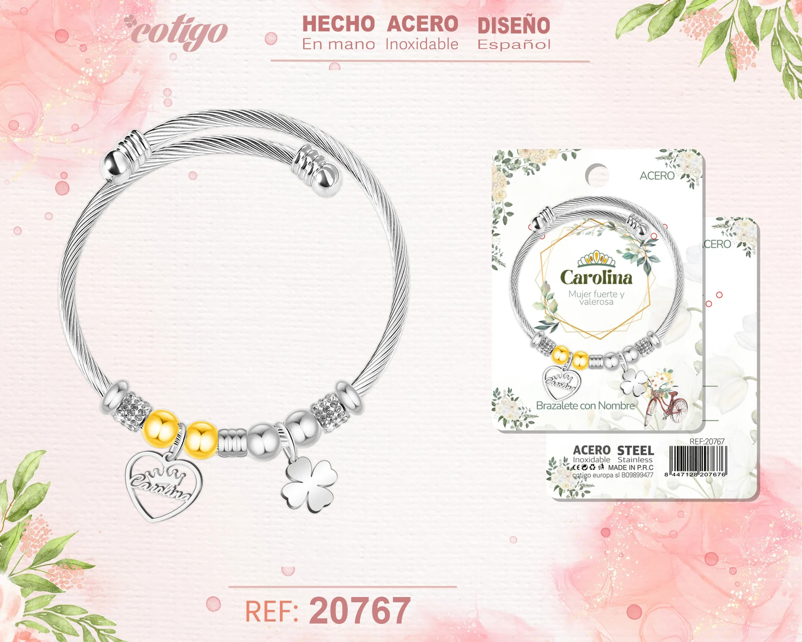 BRAZALERTE ACERO CON NOMBRE:CAROLINA