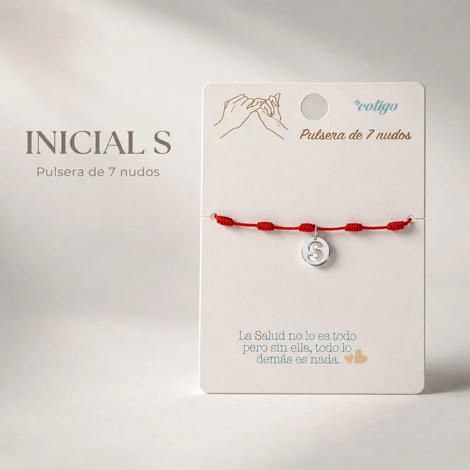 PULSERA 7 NUDOS CON LETRA S COLOR PLATEADO