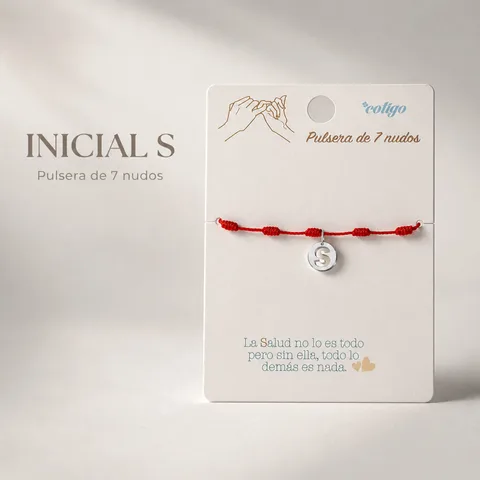 PULSERA 7 NUDOS CON LETRA S COLOR PLATEADO