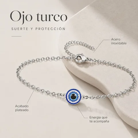 PULSERA OJO TURCO ACERO COLOR PLATEADO
