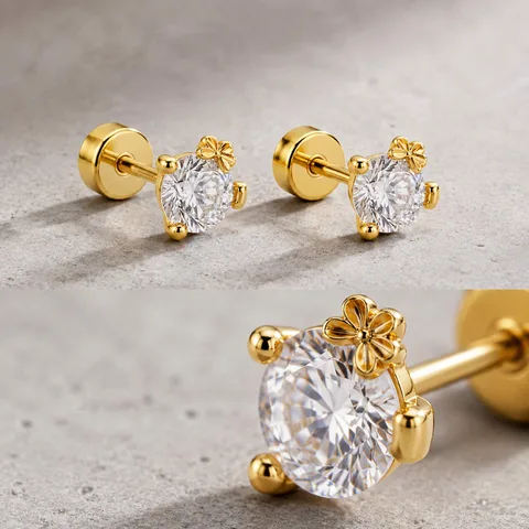Pendiente-Piercing Bañado Oro 18K y con Circonita