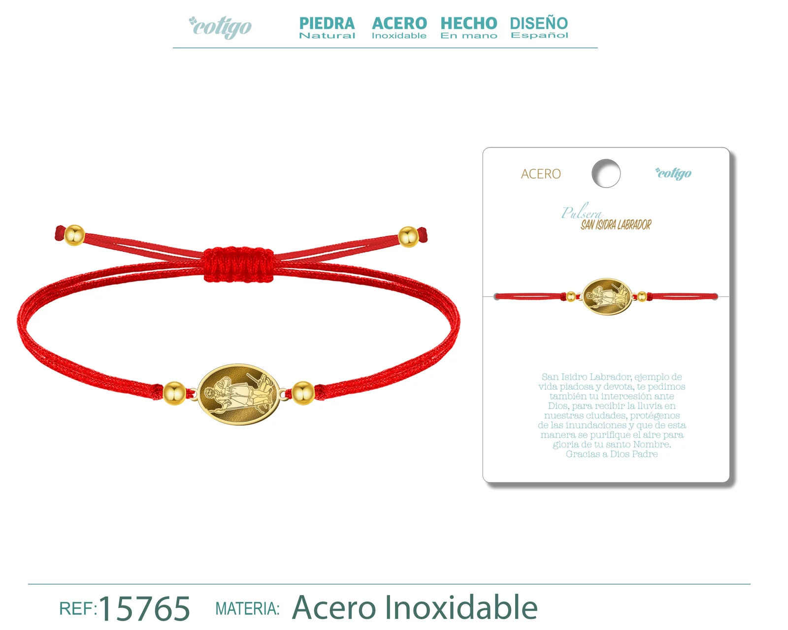 PULSERA HILO ENCERADO CON SAN ISIDRO LABRADOR COLOR DORADO