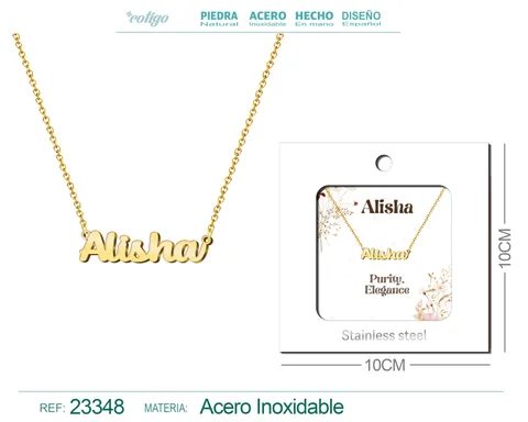 COLLAR NOMBRE INGLES ALISHA ACERO CON SOBRE
