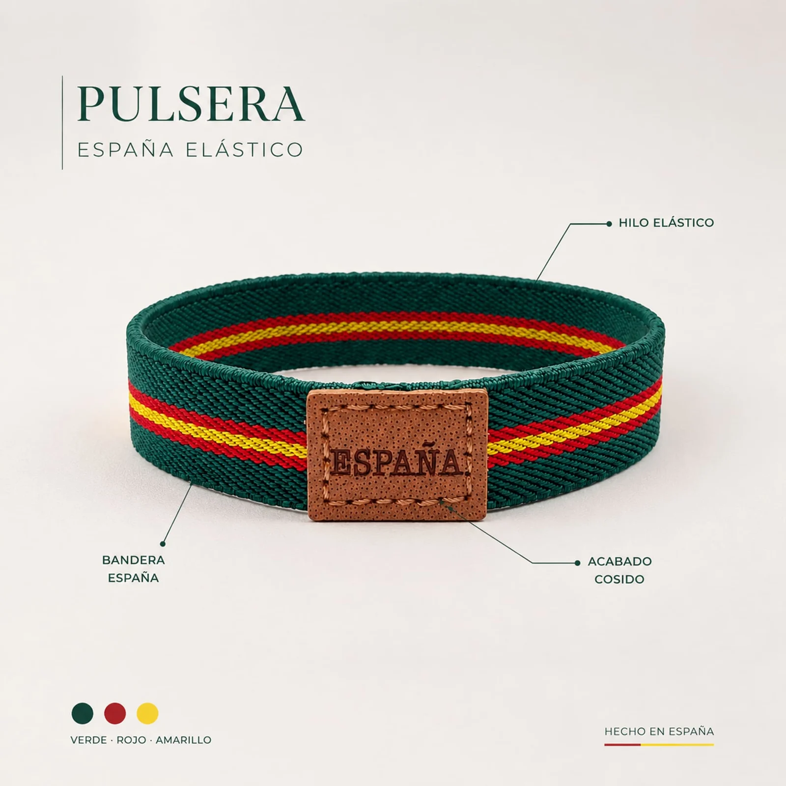 PULSERA ESPAÑA ELÁSTICO ANCHO 1.5CM VERDE