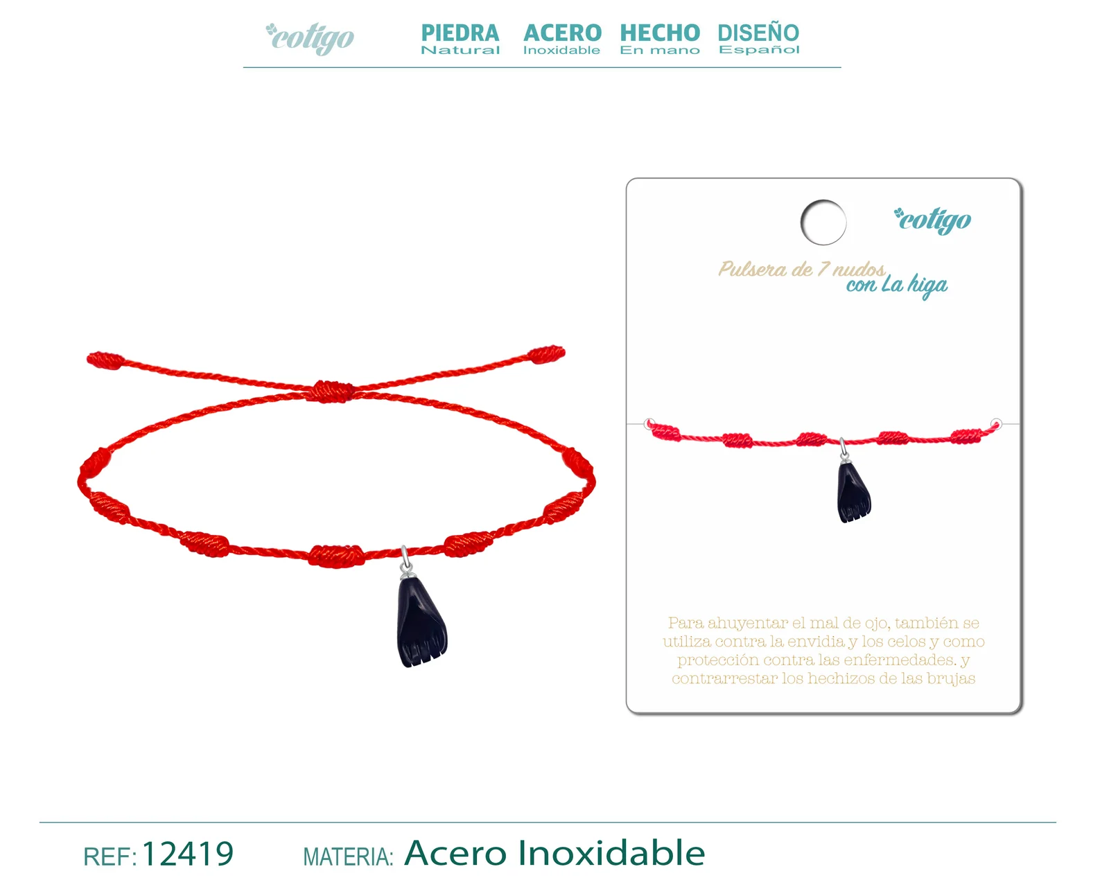 PULSERA 7 NUDOS CON LA HIGA NEGRA