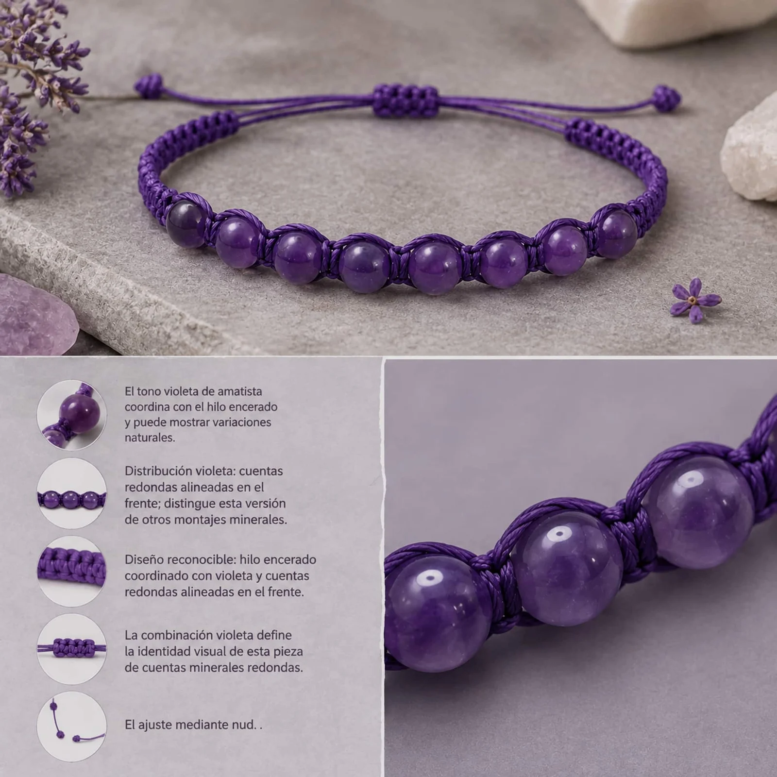PULSERA HILO ENCERADO CON AMATISTA