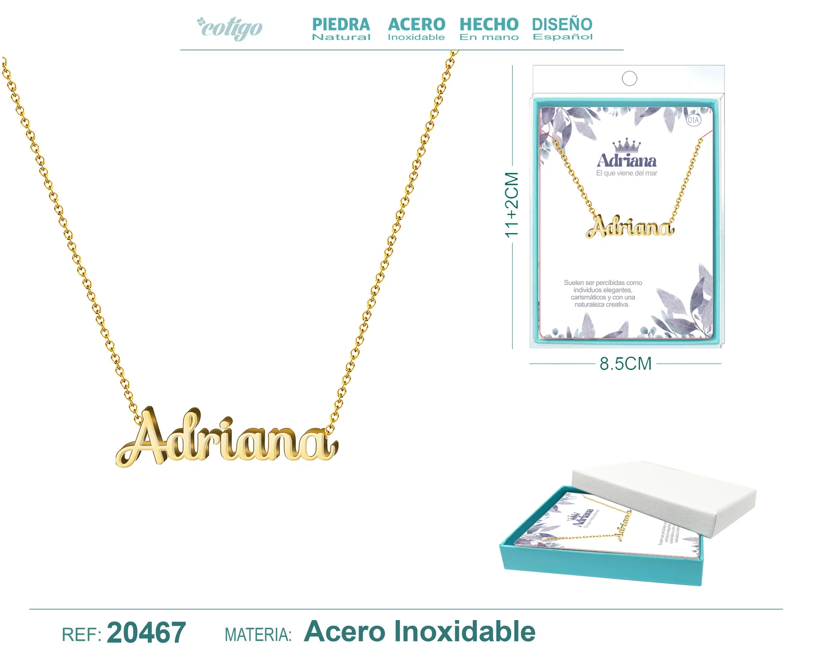 01A COLLAR NOMBRE- ADRIANA -ACERO DORADO