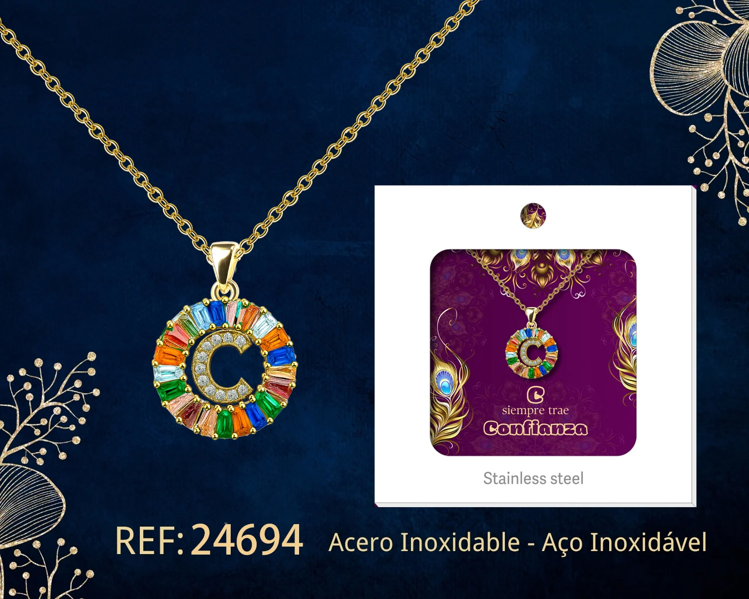 COLGANTE LETRA C CHAPADO ORO 14K CON CIRCONITA