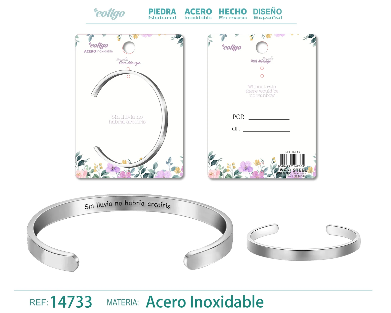 BRAZALETE ACERO CON MENSAJE ESPAÑOL