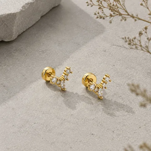 Pendiente-Piercing Bañado Oro 18K y con Circonita