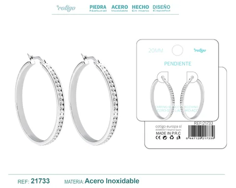 ARO ACERO 20MM PLATEADO CON CIRCONITA TRANSPARENTE