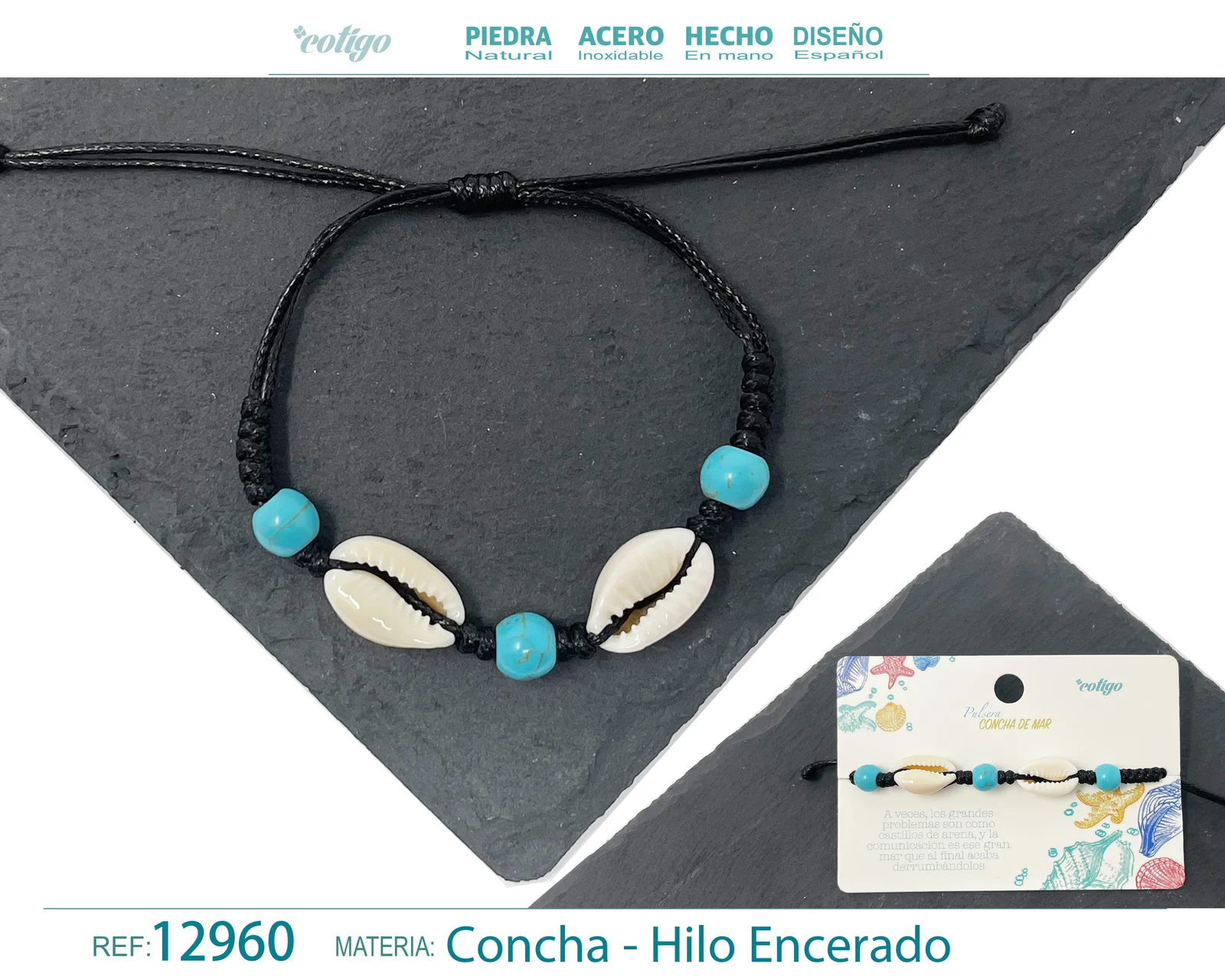 PULSERA HILO ENCERADO DE CONCHA