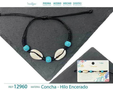 PULSERA HILO ENCERADO DE CONCHA