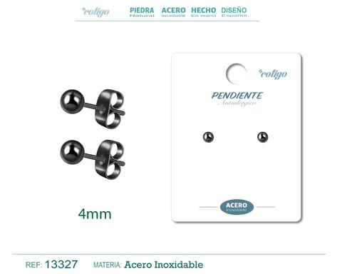 PENDIENTE BOLA 4MM ACERO NEGRO