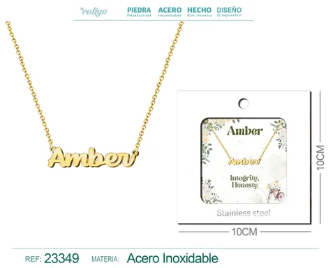 COLLAR NOMBRE INGLES AMBER ACERO CON SOBRE