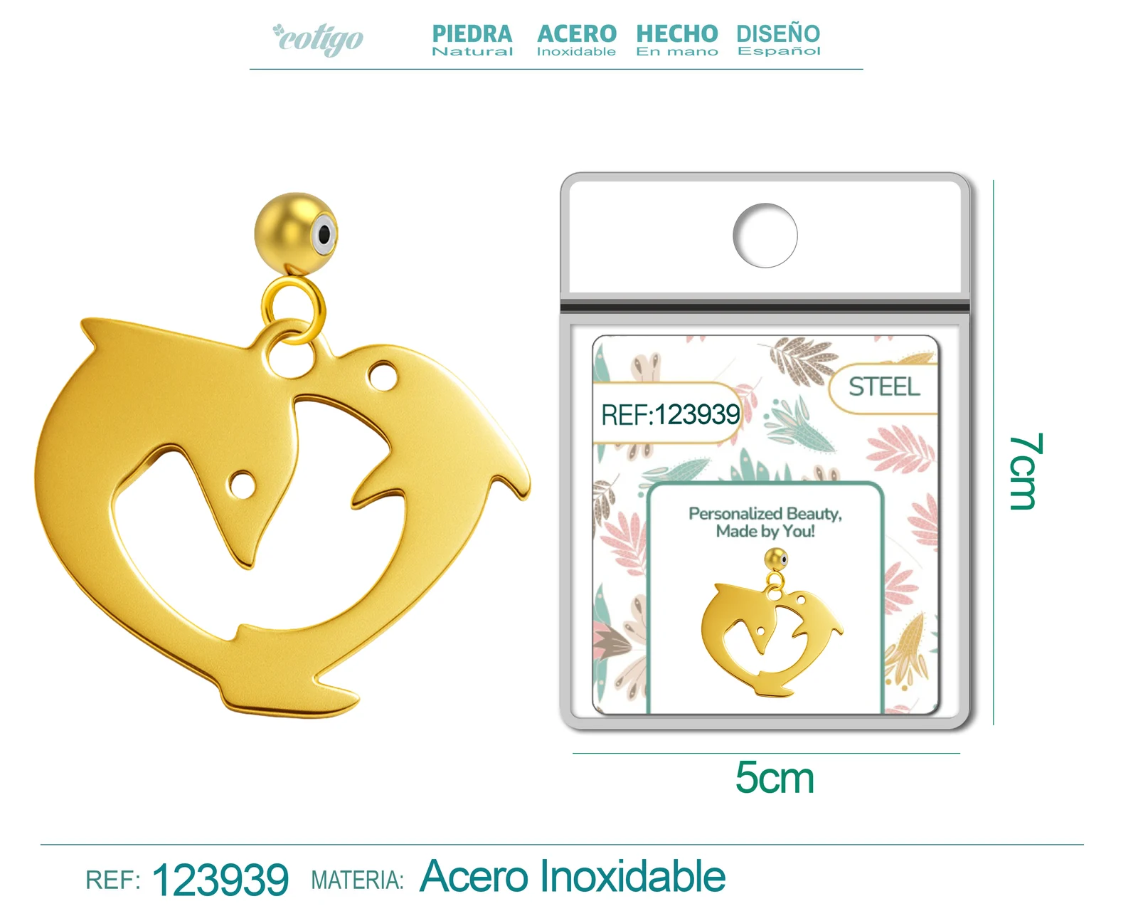 CHARM ACERO INOXIDABLE COLOR DORADO -CON BOLA DE GOMA