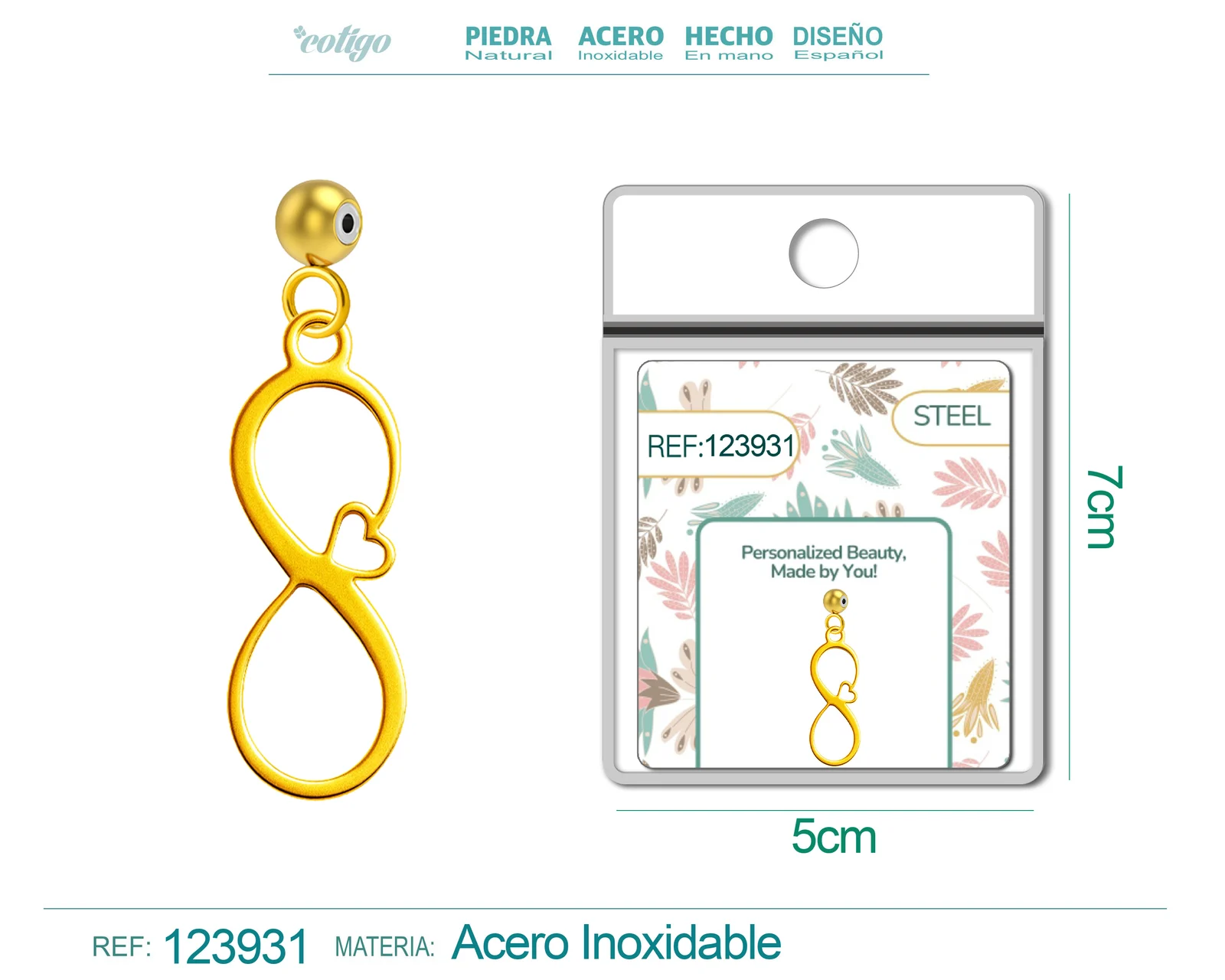 CHARM ACERO INOXIDABLE COLOR DORADO -CON BOLA DE GOMA