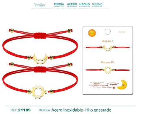 PULSERA LUNA-SOL DORADO HILO ROJO