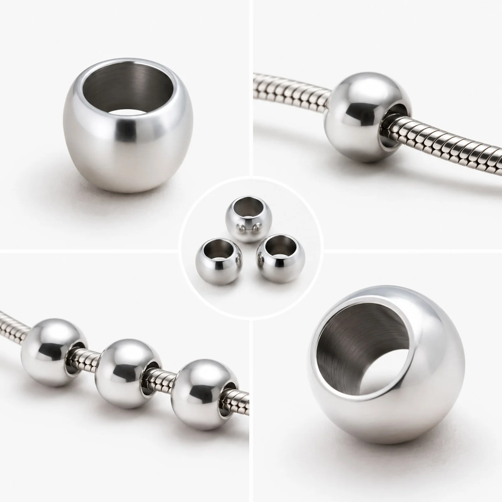CHARM DE BOLA 6MM ACERO PLATEADO CON AGUJERO 3MM PARA CADENA DE SERPIENTE
